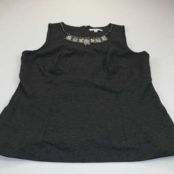 CAbi The Glitz Charcoal Gray Jeweled Neckline Sleeveless Shell Top Size 14 - Picture 3 of 11